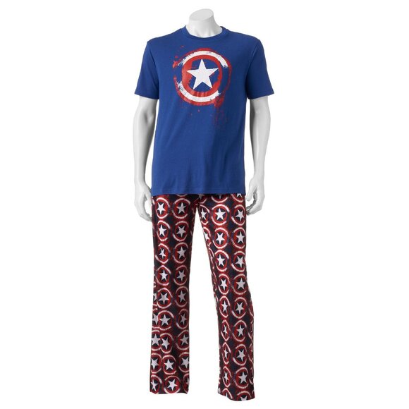 New! Captain America Pajamas 2-Piece Sleep Set T-Shirt & Fleece Pants - Picture 1 of 3